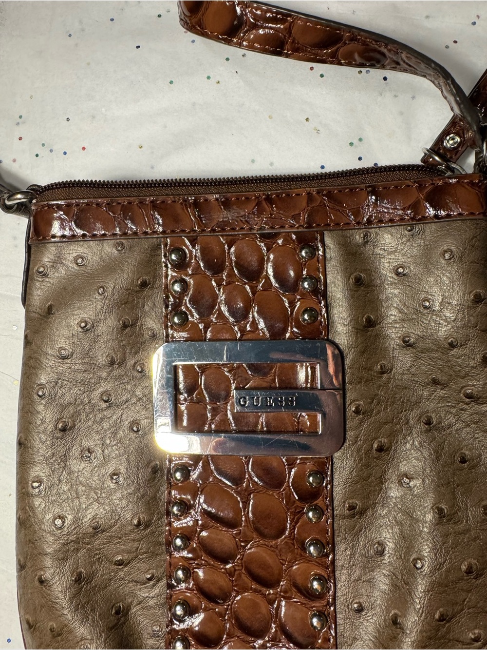 GUESS Brown Leather Crossbody Bag
